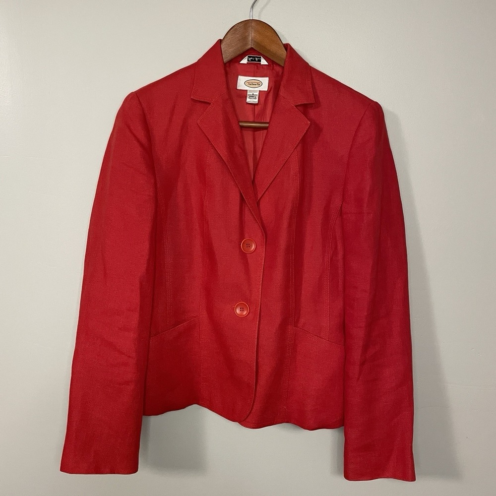 VTG TALBOTS 100% Irish Linen Blazer Women's Sz 4 Red Preppy Career Jacket Lined